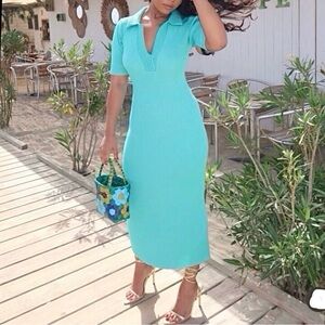 Caroline Constas cerulean ribbed knit midi dress burnt orange size medium